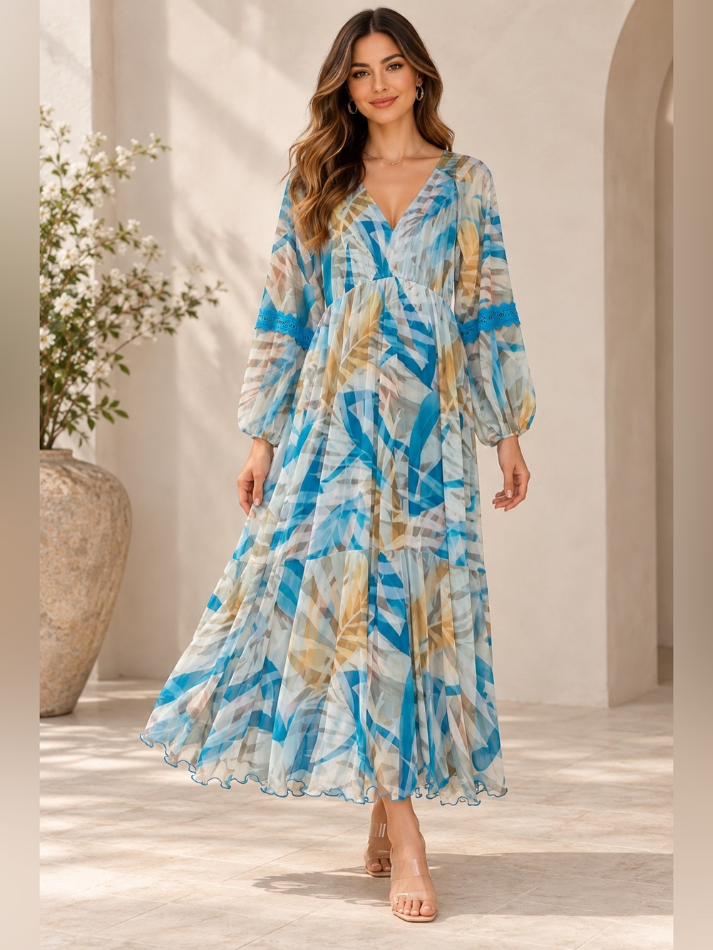 Antthony Original Blue Abstract Print Maxi Dress PXS